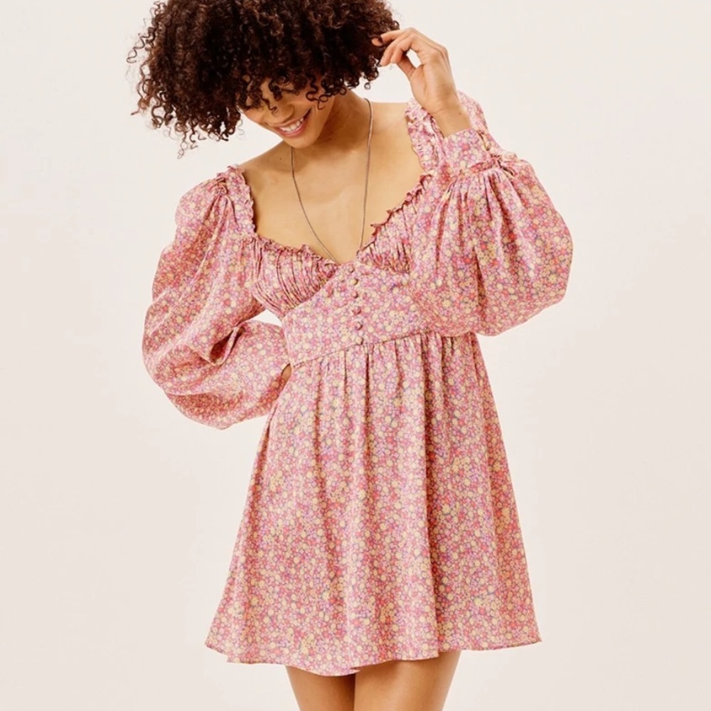 For Love And Lemons Pink Floral Long Sleeve Dress
